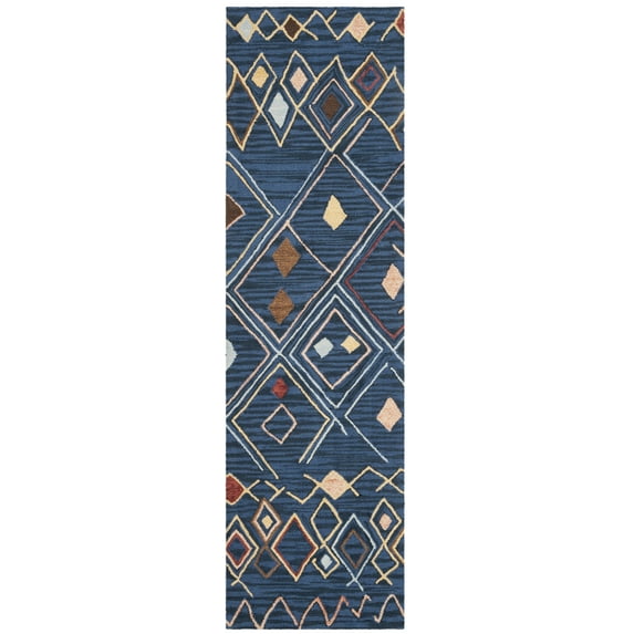 SAFAVIEH Suzani Sandy Geometric Runner Rug, Blue/Multi, 2'3" x 10'