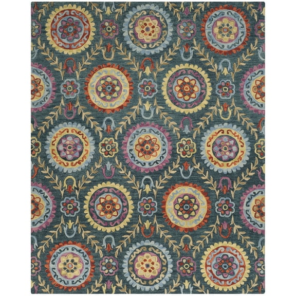 SAFAVIEH Suzani Iskra Medallion Area Rug, Blue/Multi, 10' x 14'