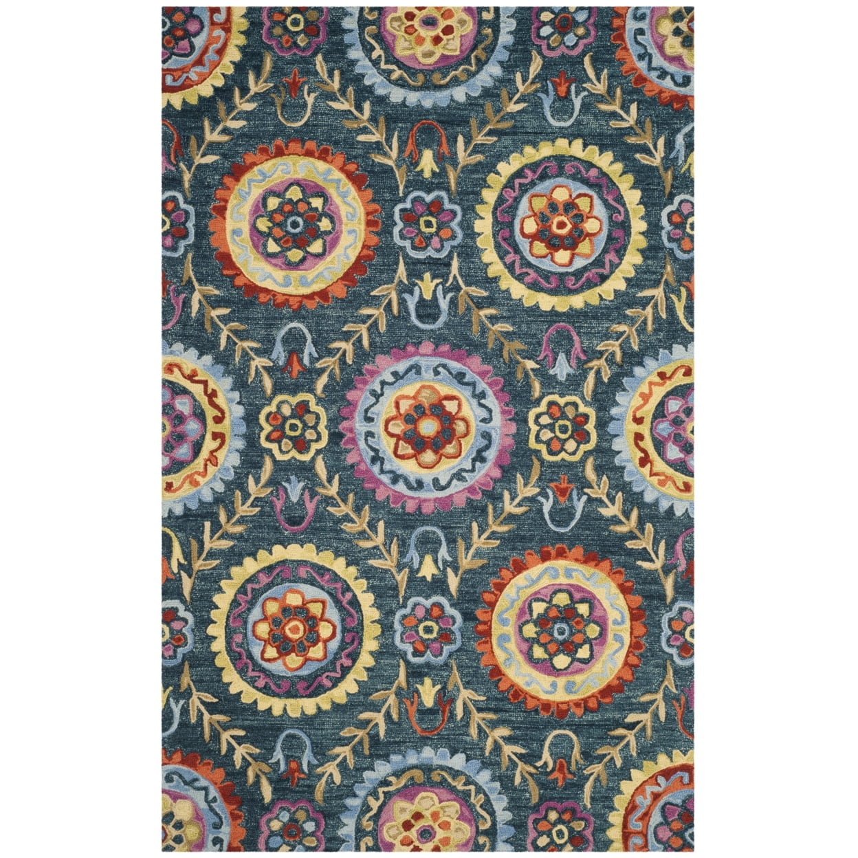 Hand-Knotted Vibrant Medallion 6' Square Wool Area Rug