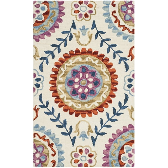 SAFAVIEH Suzani Iskra Medallion Area Rug, Ivory/Multi, 4' x 6'