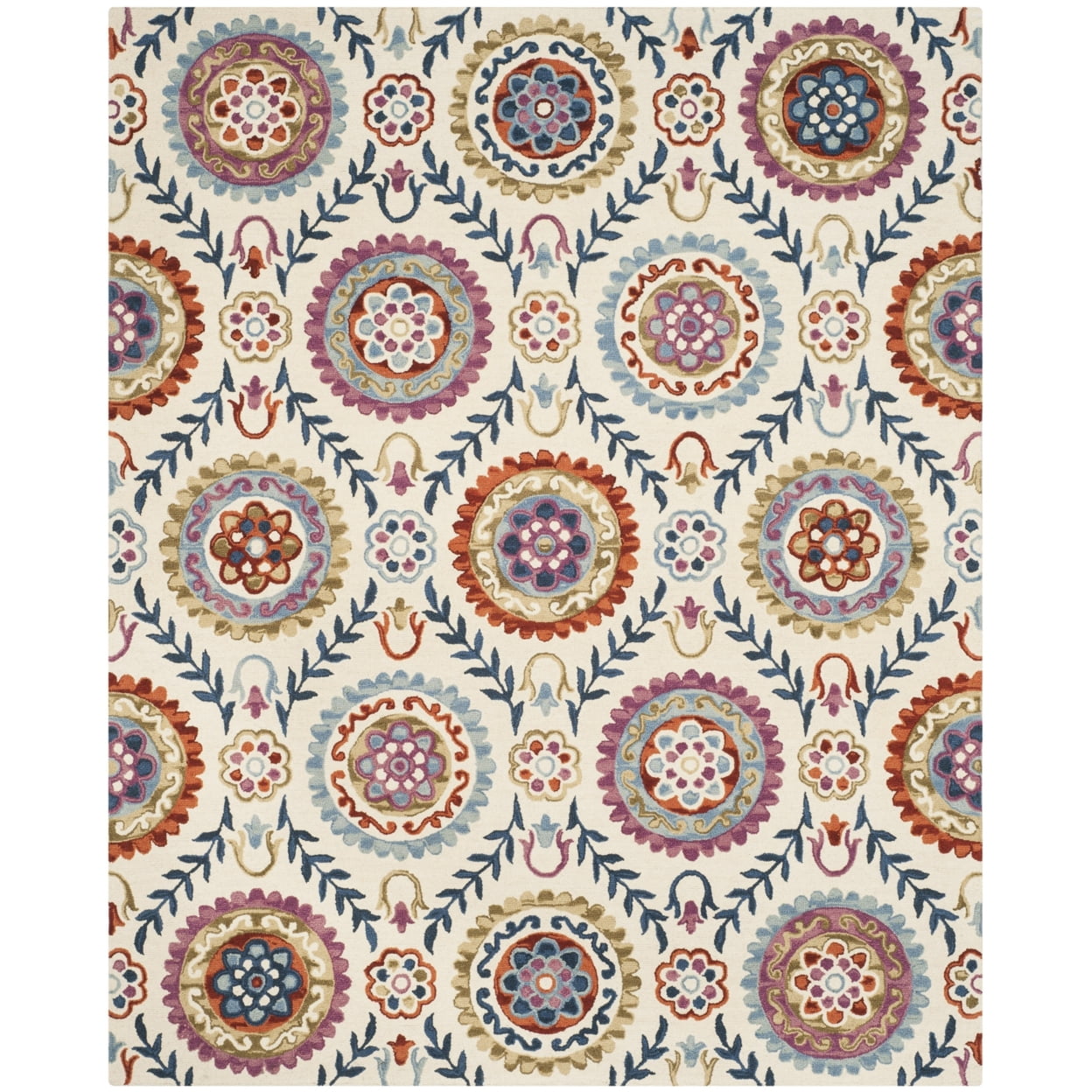 Ivory Floral Hand-Knotted Wool Area Rug, 6' x 9'