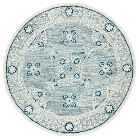 SAFAVIEH Suzani Virginia Oriental Area Rug, Grey/Ivory, 6' x 6' Round