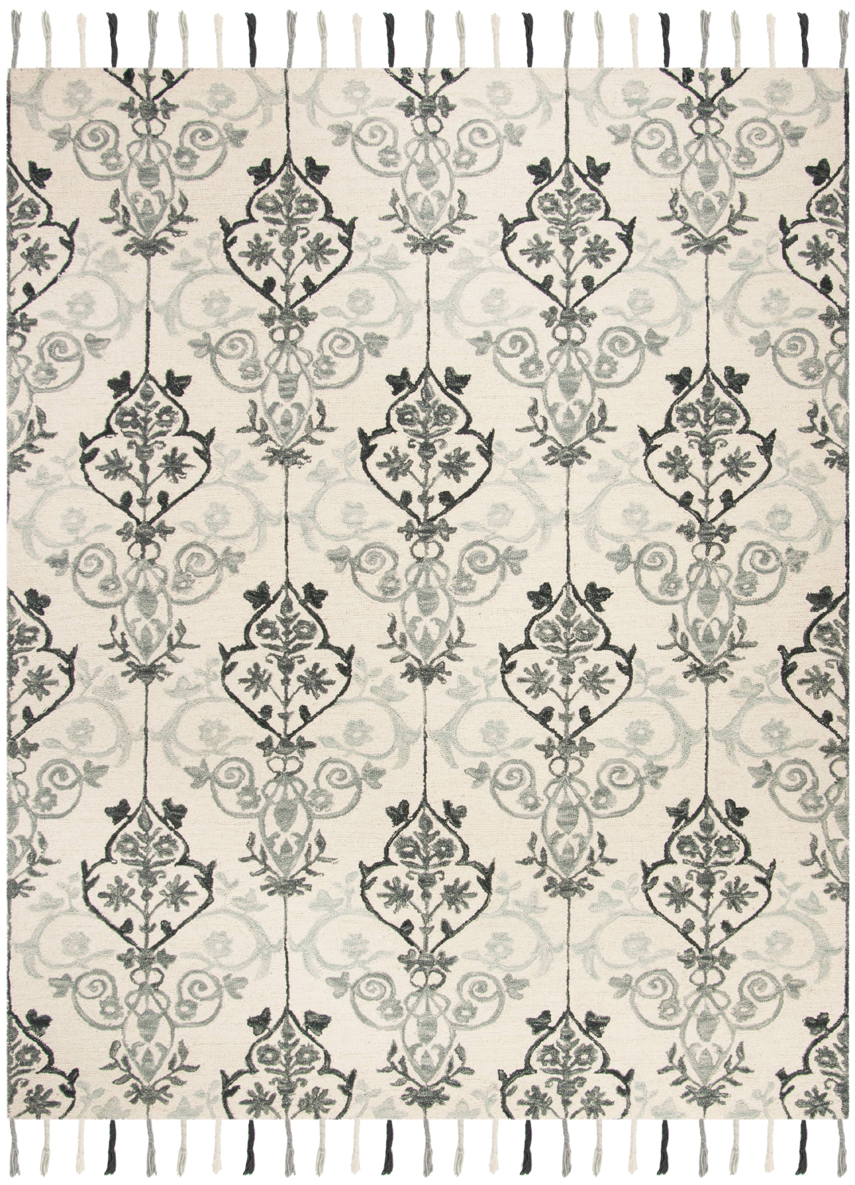 SAFAVIEH Suzani Sandra Geometric Wool Area Rug, Ivory/Grey, 8' x 10'
