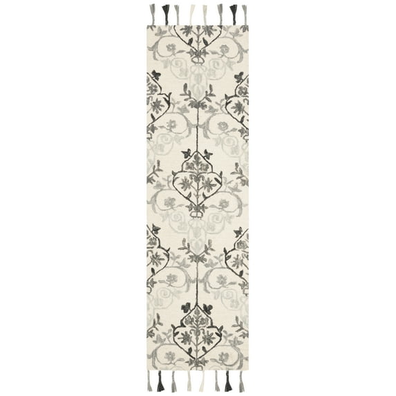 SAFAVIEH Suzani Sandra Geometric Wool Runner Rug, Ivory/Grey, 2'3" x 8'
