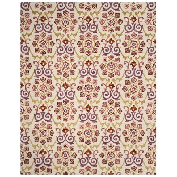 SAFAVIEH Suzani Selwyn Geometric Floral Wool Area Rug, Ivory/Rust, 5' x 8'