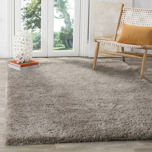 SAFAVIEH Sybella Solid Plush Polyester Sheep Shag Area Rug, Silver, 3' x 5'