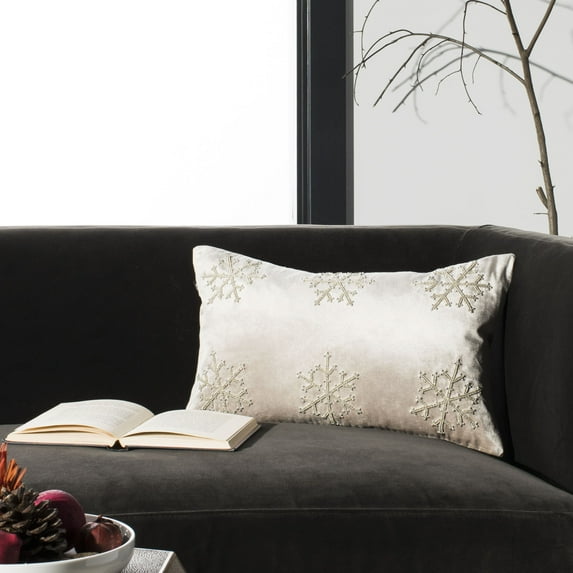 SAFAVIEH Sydnee Snowflake Novelty Pillow, 12" x 20", Beige/Silver