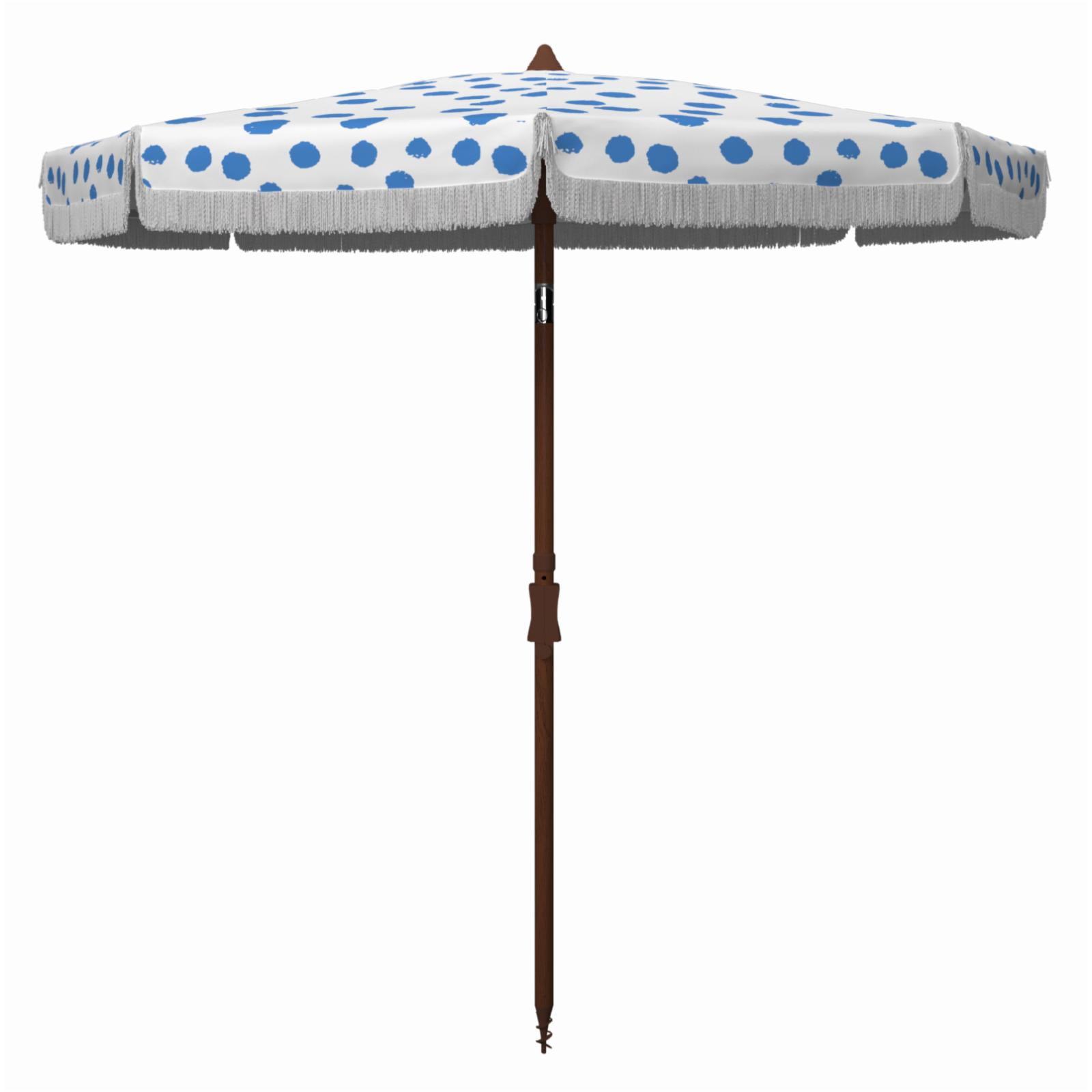 Sydney 6.5 Ft Baby Blue and White Polka Dot Beach Umbrella