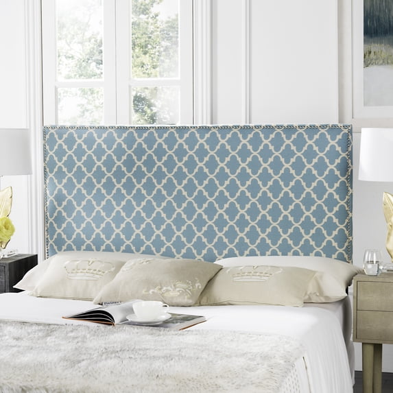 SAFAVIEH Sydney Classic Glam Upholstered Headboard, Queen, Blue/White