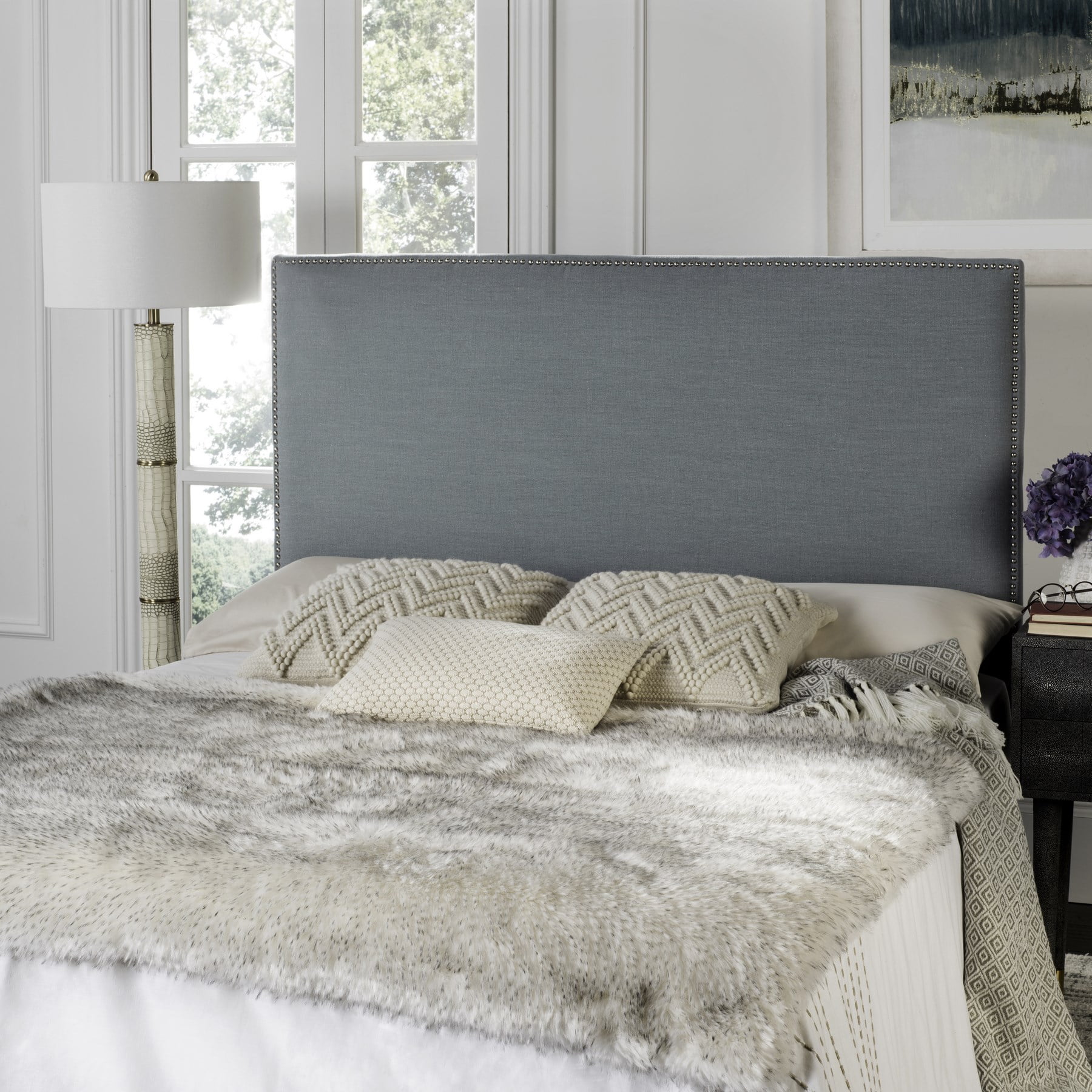 SAFAVIEH Sydney Classic Glam Upholstered Headboard, Queen, Sky Blue