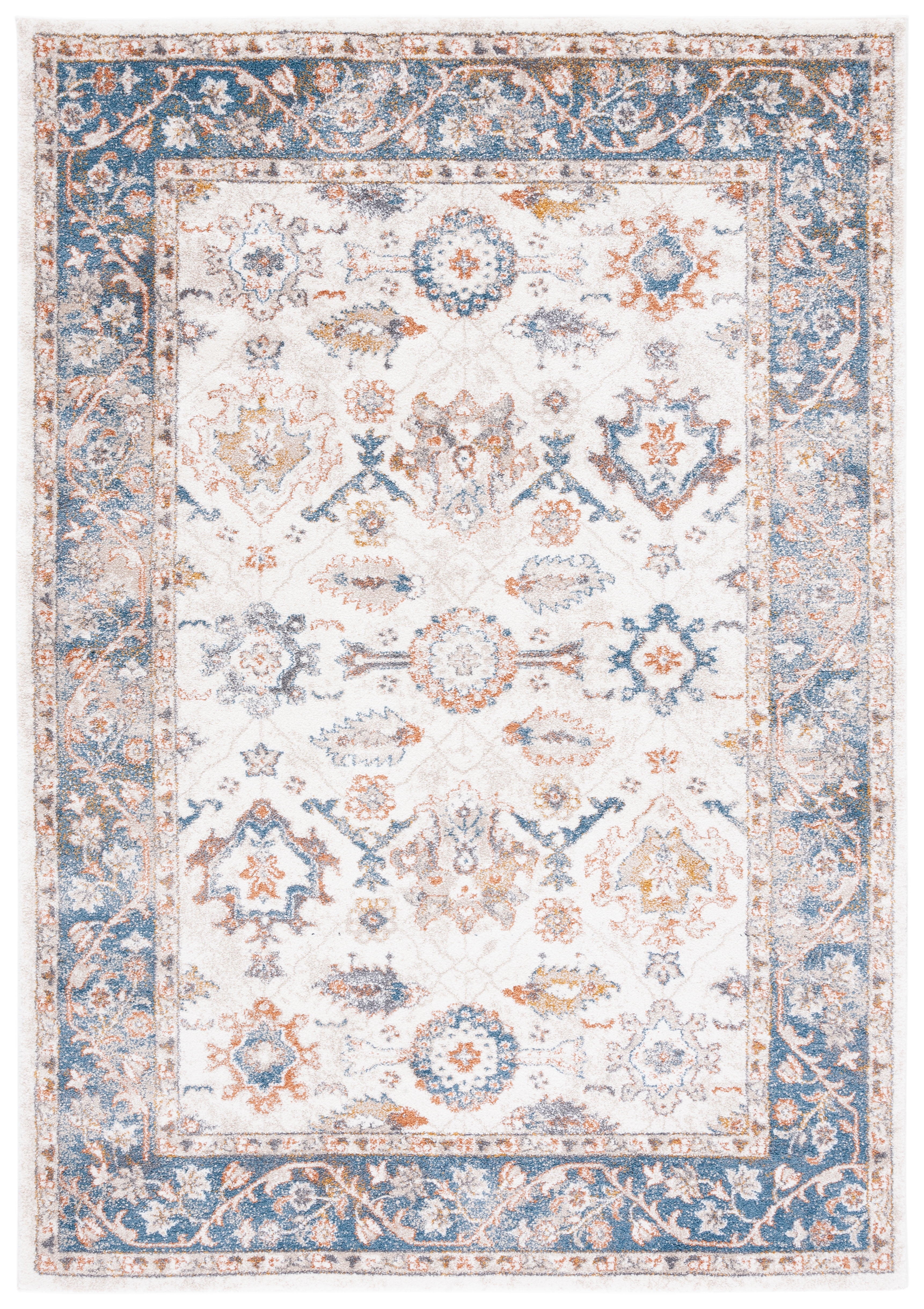 Ivory and Navy Rectangular Synthetic Area Rug, 5' x 7'