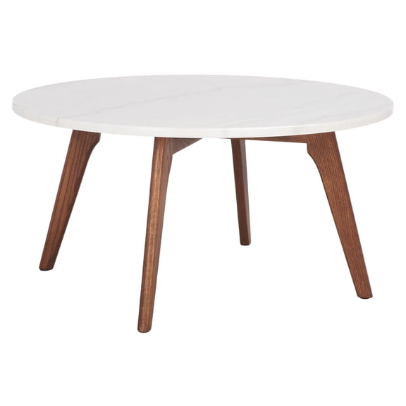 SAFAVIEH Syrio Round Marble Coffee Table, Marble/Walnut