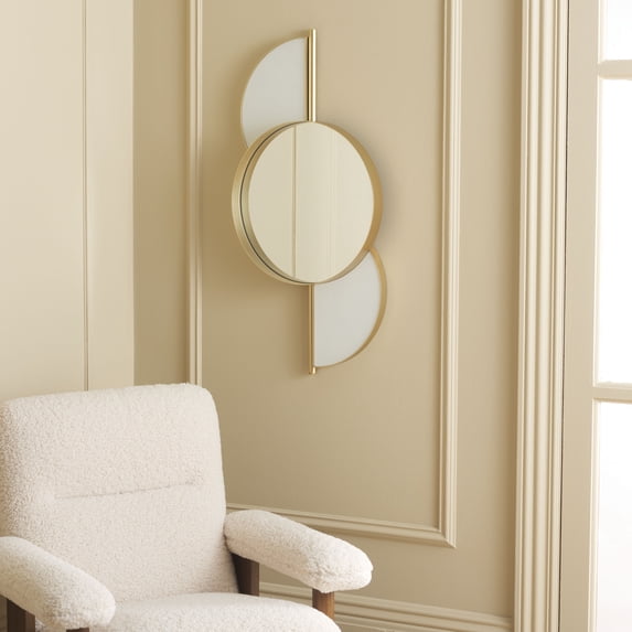 SAFAVIEH Syrus 16.5 in. Round Solid Frame Mirror, Gold/White