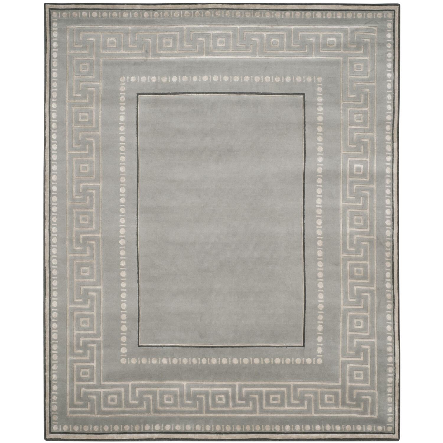Gray Geometric Hand-Knotted Wool 8' x 10' Area Rug