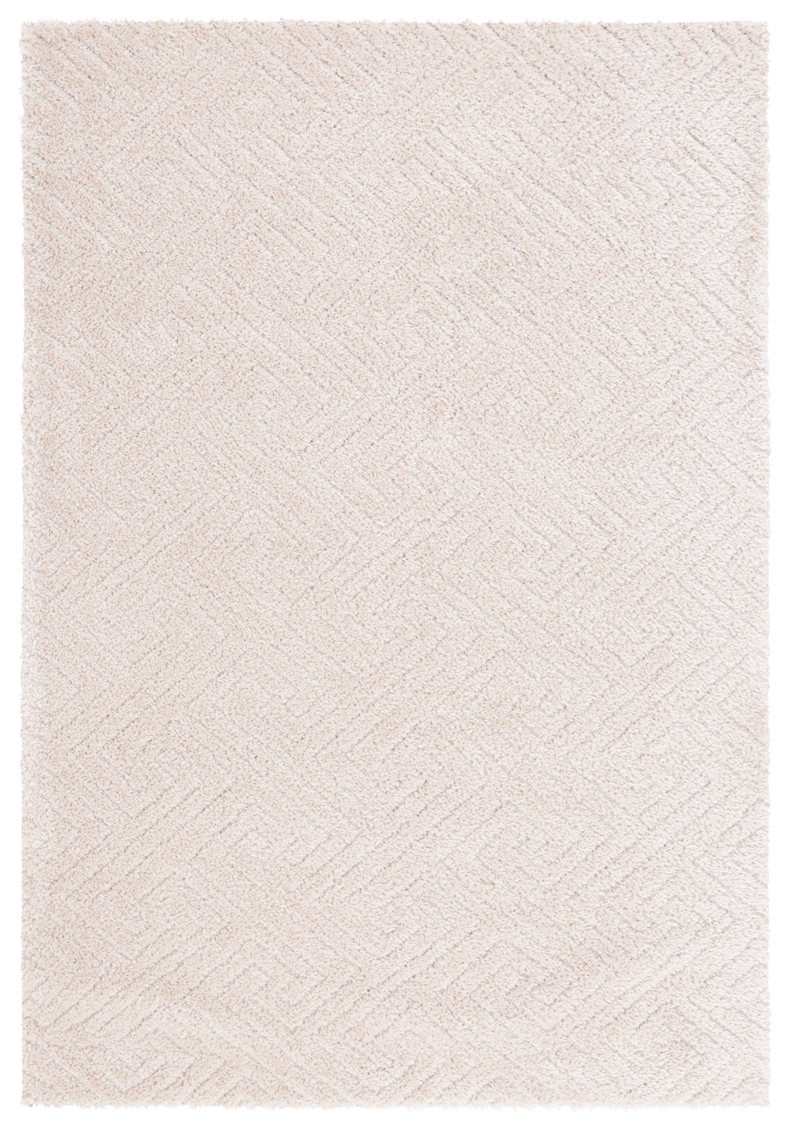 Beige Geometric Shag Synthetic 5' x 7' Reversible Area Rug