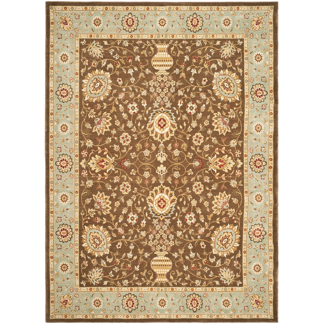 Handmade Tufted Rectangular Brown and Light Blue Wool Rug