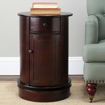 SAFAVIEH Tabitha Solid Swivel Accent Table with Drawer and Cabinet, Dark Cherry