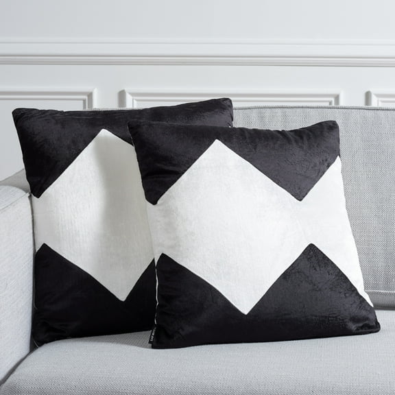 SAFAVIEH Tabytha Geometric Pillow, 18" x 18", Black/Ivory, Set of 2