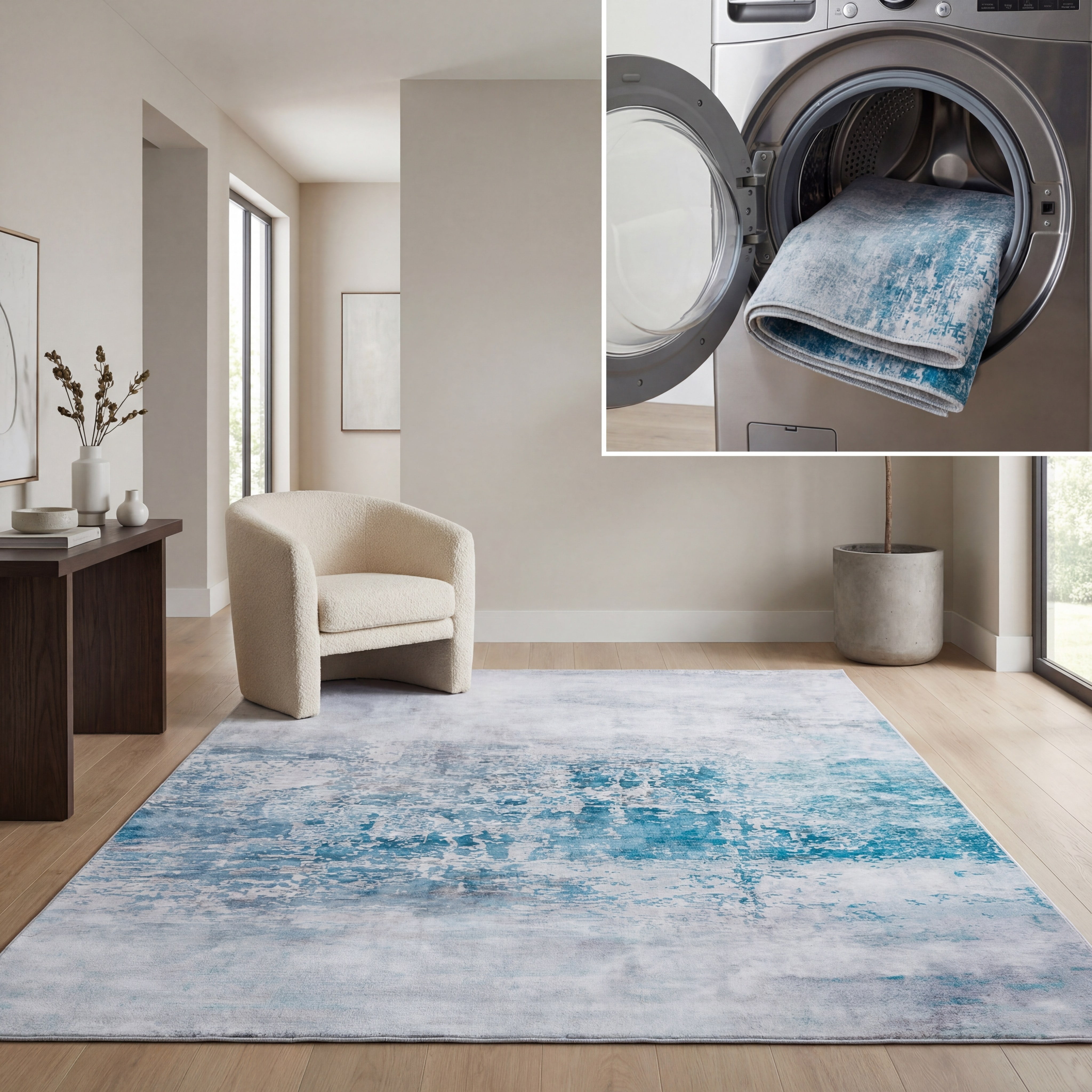 SAFAVIEH Tacoma Archer Traditional Machine Washable Area Rug, Grey/Blue, 4' x 6'