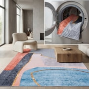 SAFAVIEH Tacoma Boyce Traditional Machine Washable Area Rug, Beige/Blue, 5' x 8'