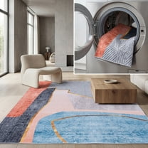 SAFAVIEH Tacoma Boyce Traditional Machine Washable Area Rug, Beige/Blue, 5' x 8'