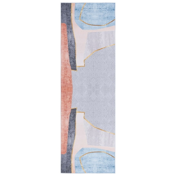 SAFAVIEH Tacoma Boyce Traditional Machine Washable Runner Rug, Beige/Blue, 2'6" x 8'