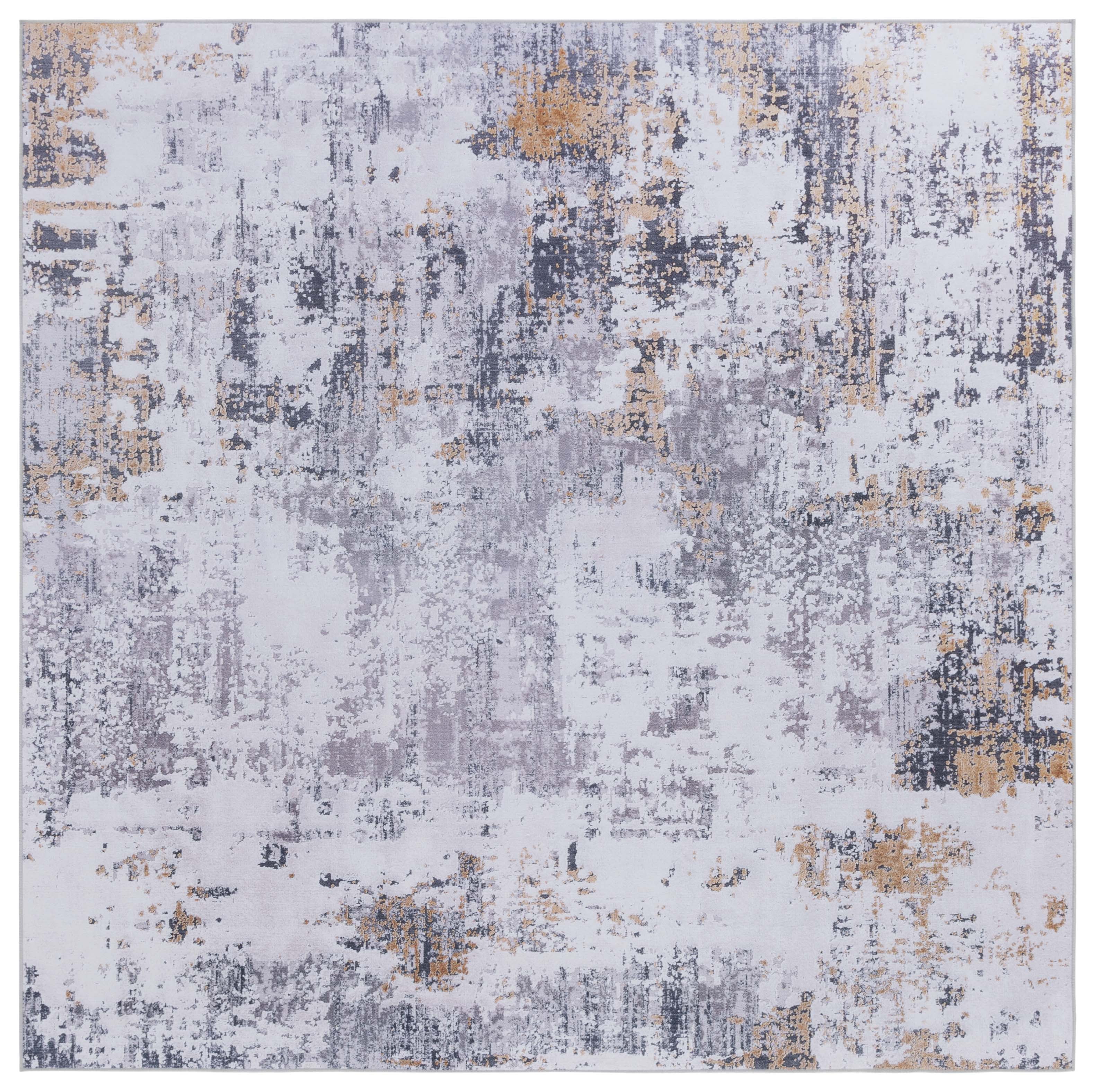 Tacoma TAC863 Power Loomed Indoor Machine Washable Area Rug - Grey/Gold - 4'x4' - Safavieh