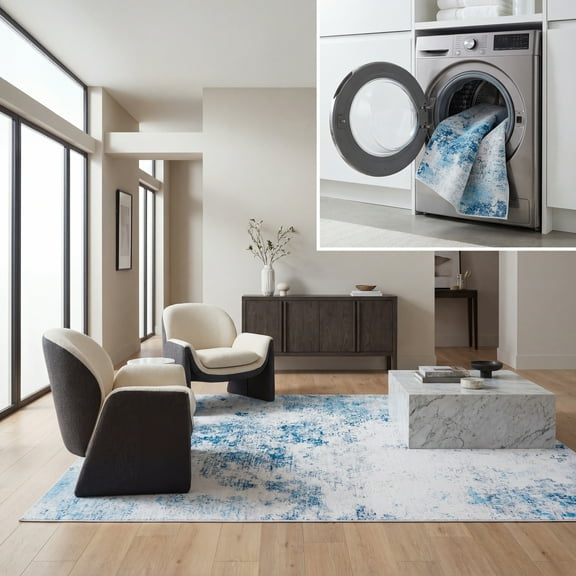 SAFAVIEH Tacoma Brian Abstract Machine Washable Area Rug, Beige/Turquoise, 8' x 10'