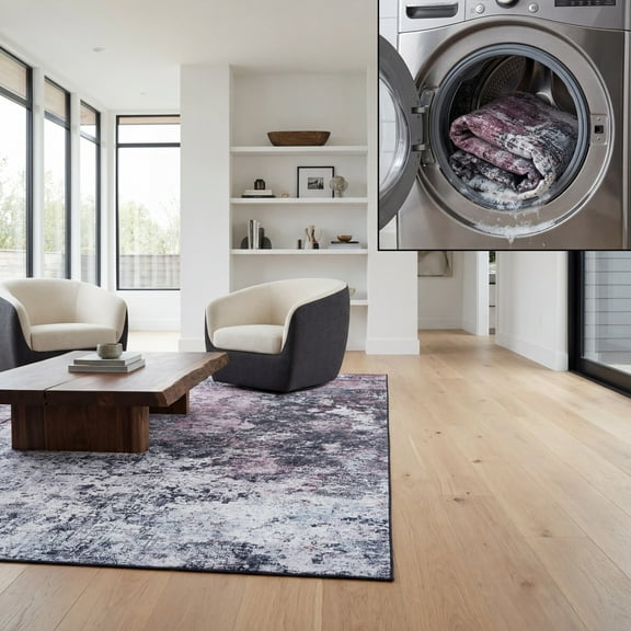 SAFAVIEH Tacoma Brian Abstract Machine Washable Area Rug, Plum/Black, 3' x 5'