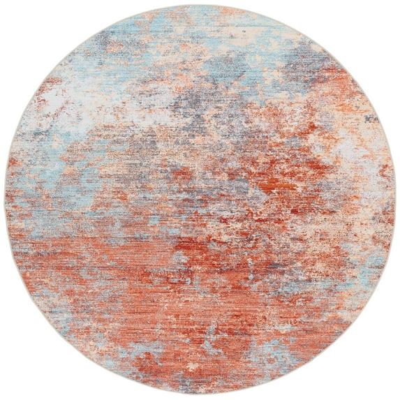 SAFAVIEH Tacoma Brian Abstract Machine Washable Area Rug, Rust/Aqua, 6' x 6' Round