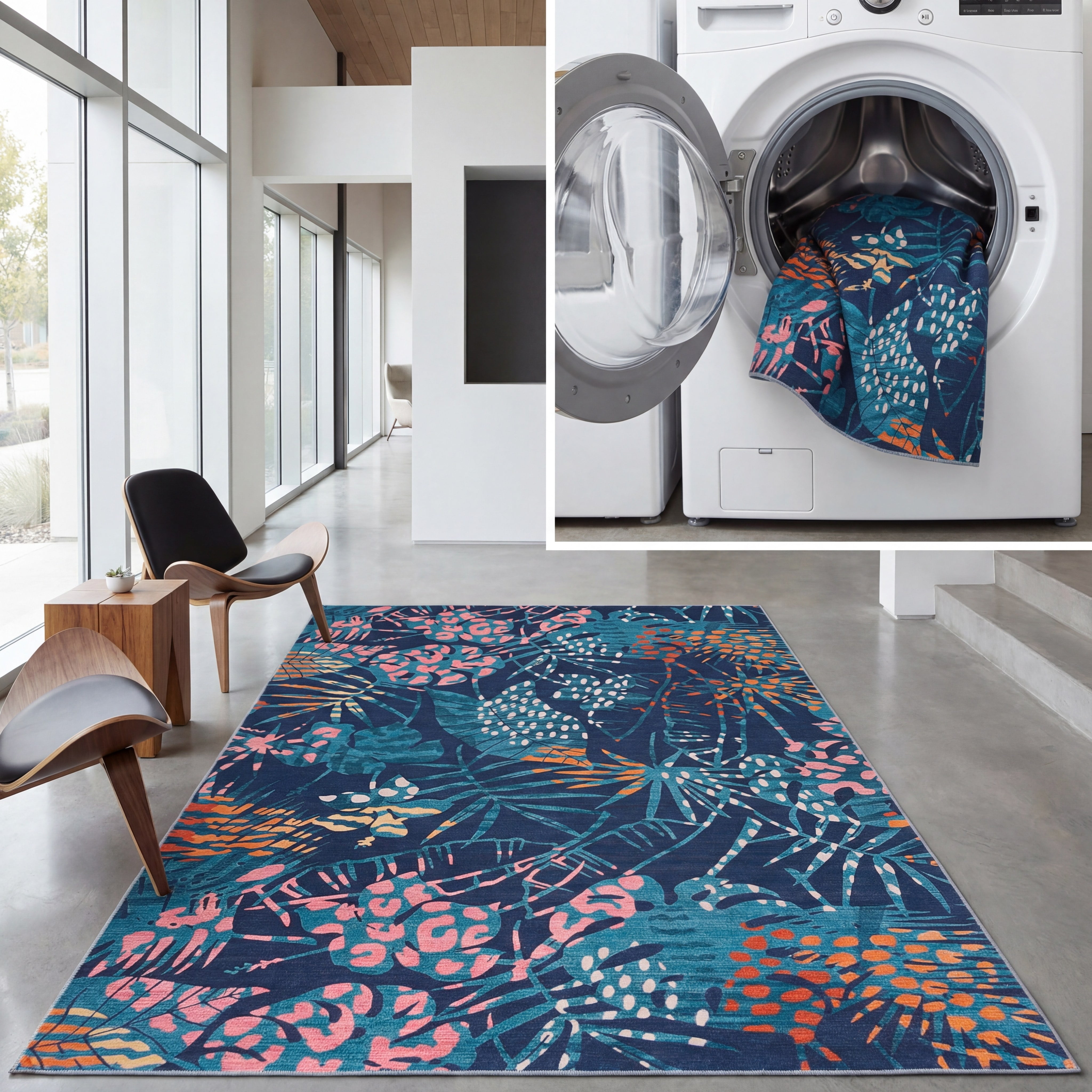 SAFAVIEH Tacoma Brittania Floral Machine Washable Area Rug, Navy/Green ...