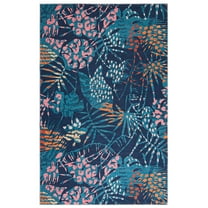 SAFAVIEH Tacoma Brittania Floral Machine Washable Area Rug, Navy/Green, 8' x 10'