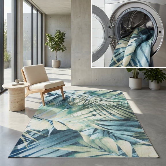 SAFAVIEH Tacoma Candelario Floral Machine Washable Area Rug, Green, 6' x 9'