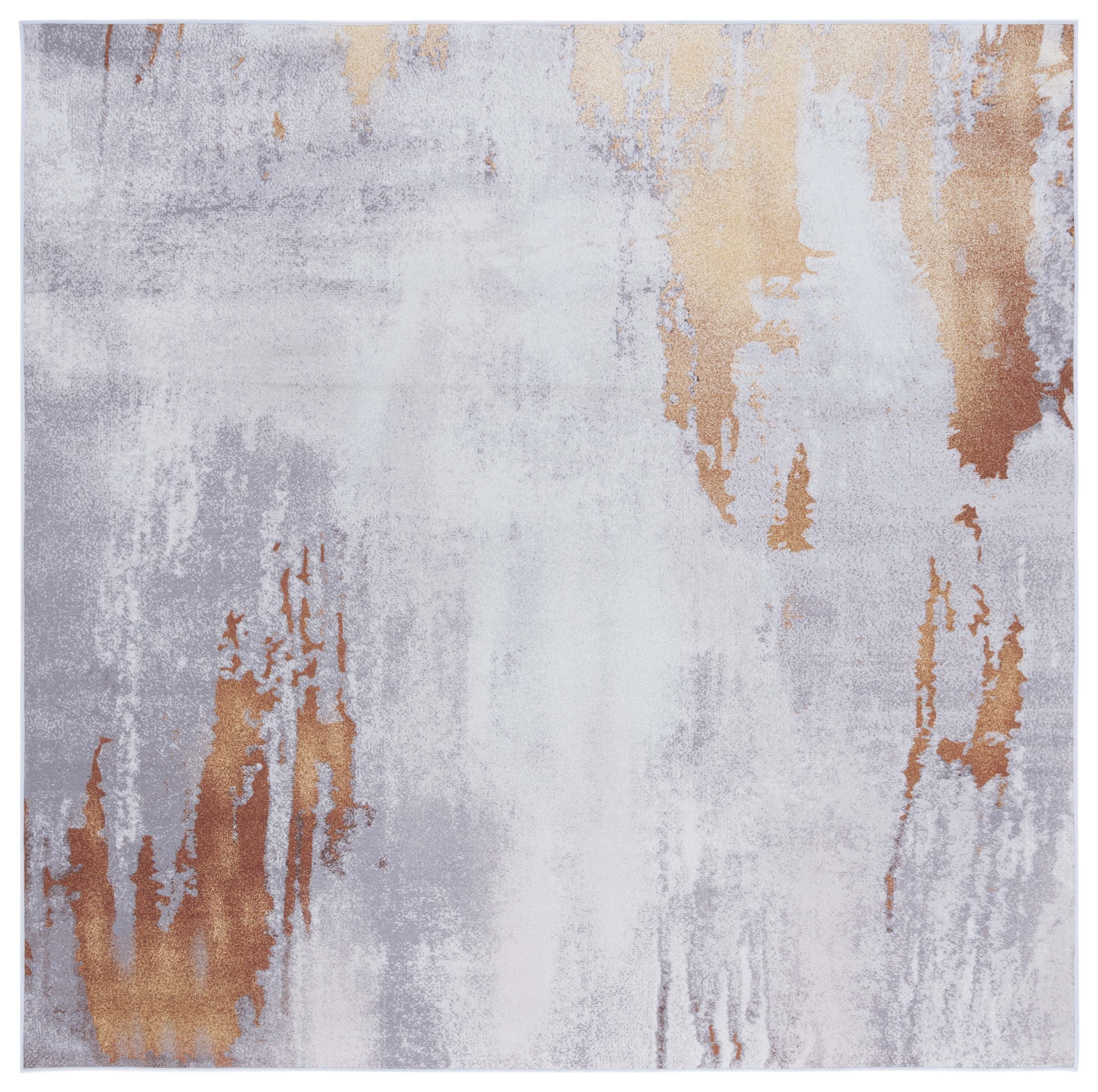 Tacoma 6' x 6' Gray and Rust Abstract Washable Area Rug