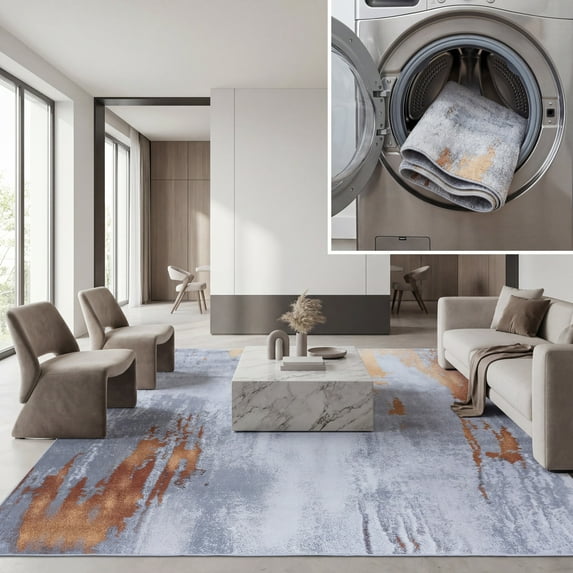 SAFAVIEH Tacoma Cymone Traditional Machine Washable Area Rug, Grey/Rust, 8' x 10'