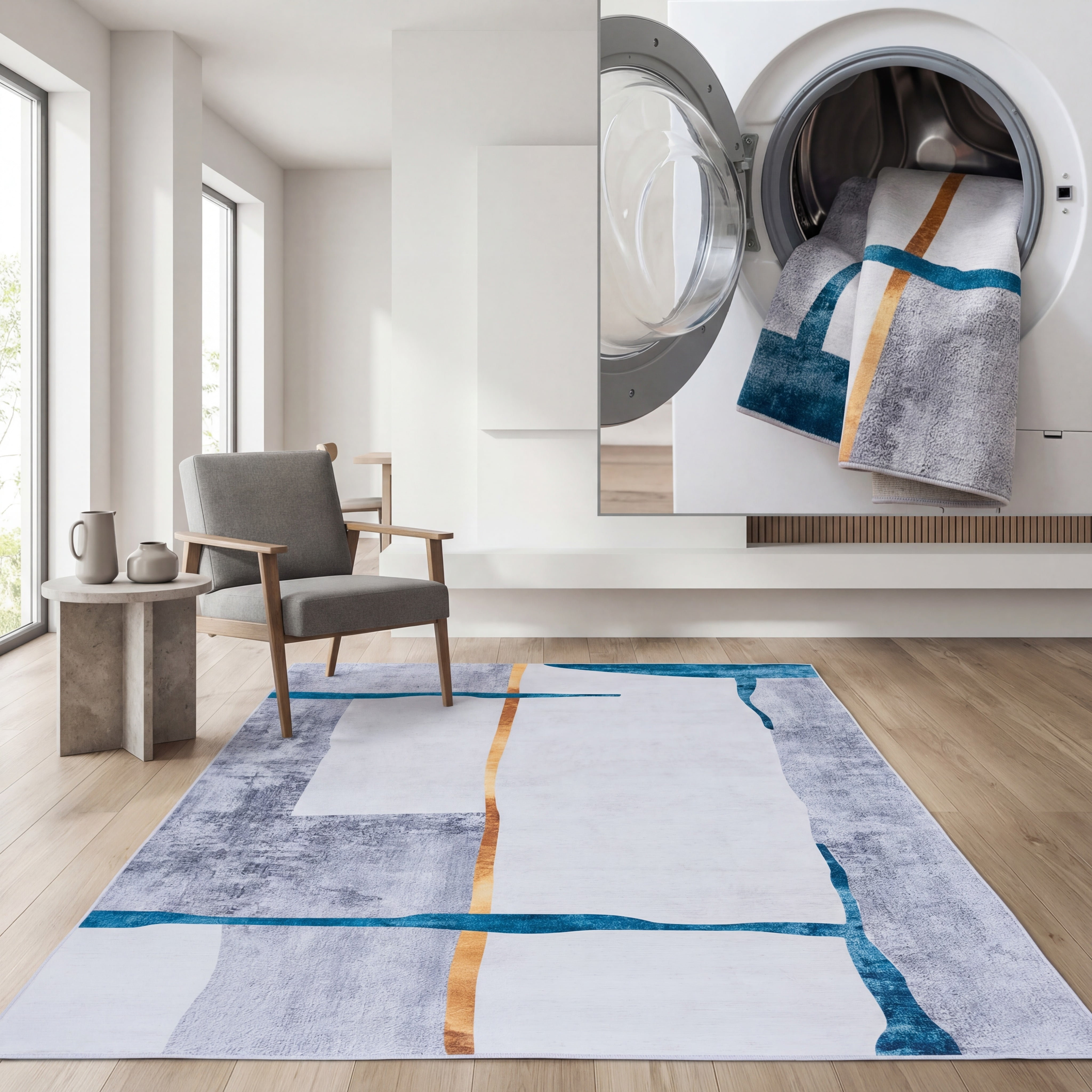 SAFAVIEH Tacoma Gemma Abstract Machine Washable Area Rug, Grey/Light Grey, 10' x 14'