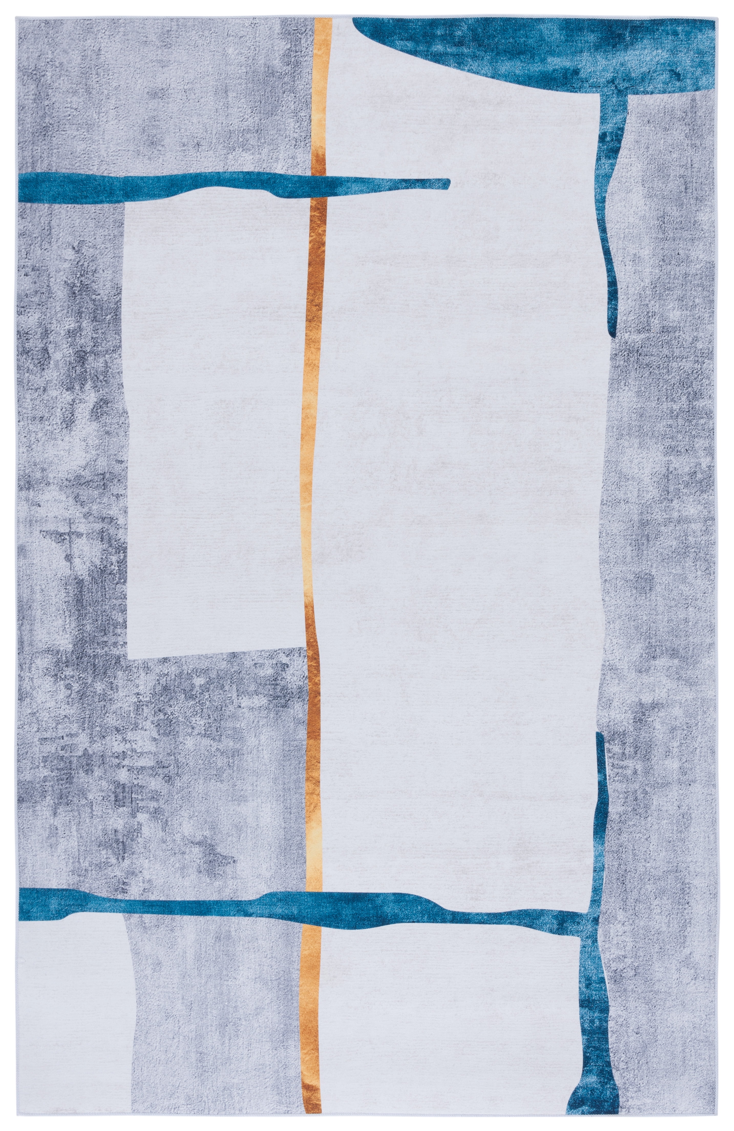 Gray and Blue Abstract Synthetic Washable Area Rug