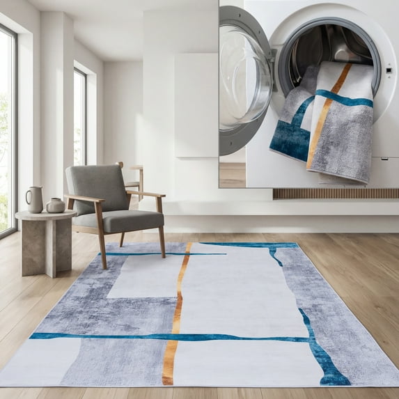 SAFAVIEH Tacoma Gemma Traditional Machine Washable Area Rug, Grey/Light Grey, 6' x 9'