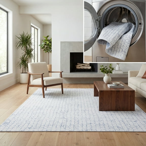 SAFAVIEH Tacoma Kandace Abstract Machine Washable Area Rug, Grey/Blue, 8' x 10'