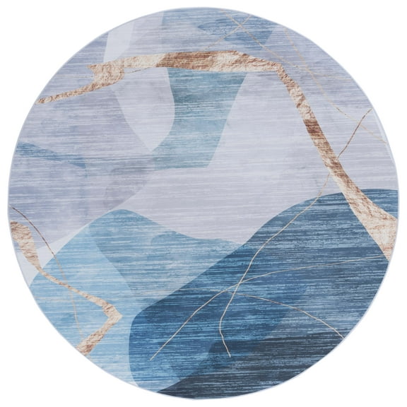 SAFAVIEH Tacoma Leon Abstract Machine Washable Area Rug, Blue/Gold, 8' x 8' Round