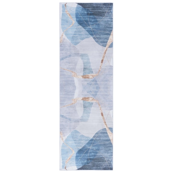 SAFAVIEH Tacoma Leon Abstract Machine Washable Runner Rug, Blue/Gold, 2'6" x 10'