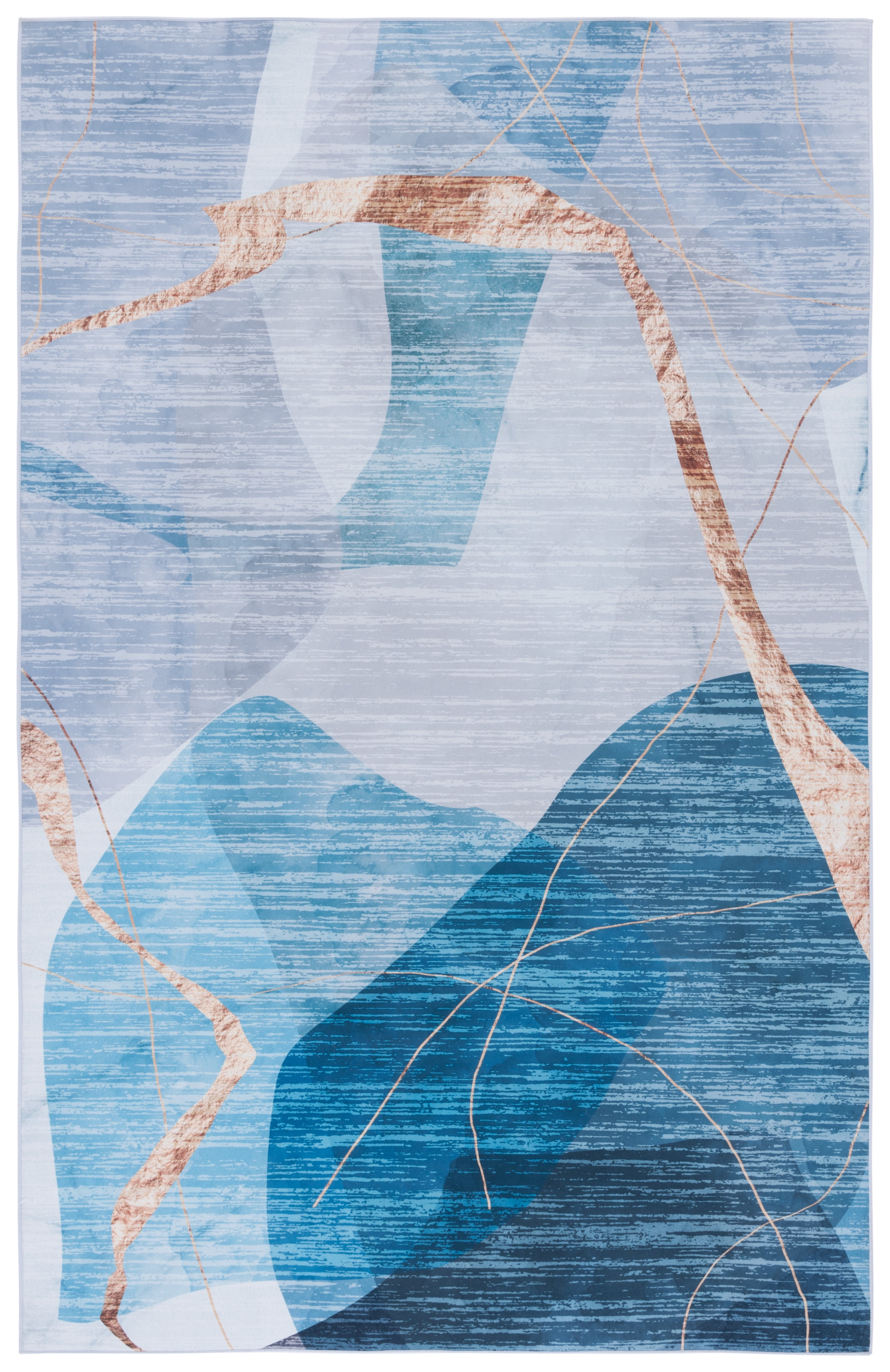 6' x 9' Blue Abstract Washable Wool Synthetic Area Rug