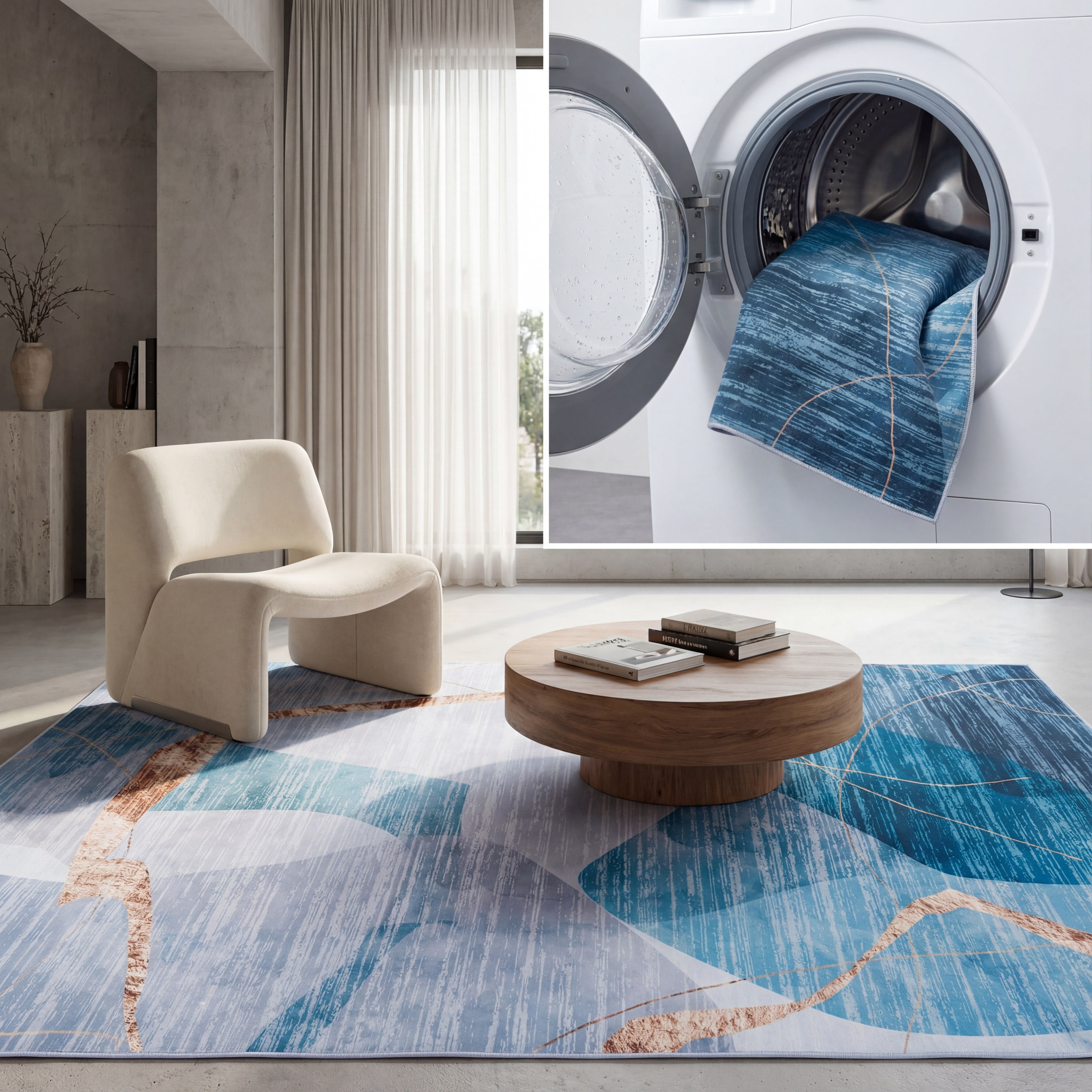 SAFAVIEH Tacoma Leon Traditional Machine Washable Area Rug, Blue/Gold ...