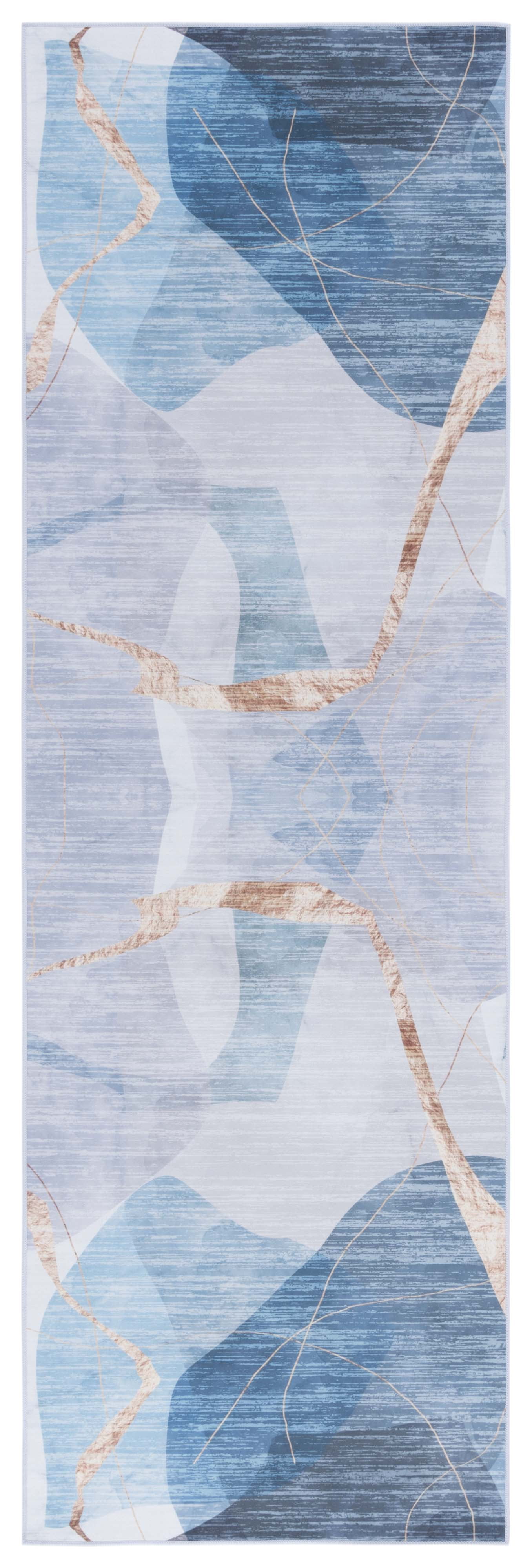 Tacoma Blue Abstract Energy Hand-Knotted Wool & Synthetic Runner Rug
