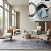SAFAVIEH Tacoma Lue Abstract Machine Washable Area Rug, Grey/Rust, 4' x 4' Square