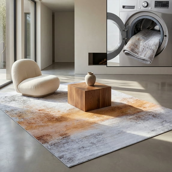 SAFAVIEH Tacoma Mike Traditional Machine Washable Area Rug, Grey/Rust, 6' x 6' Square