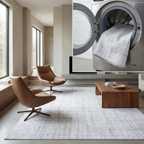 SAFAVIEH Tacoma Nelson Traditional Machine Washable Area Rug, Light Grey/Grey, 8' x 10'