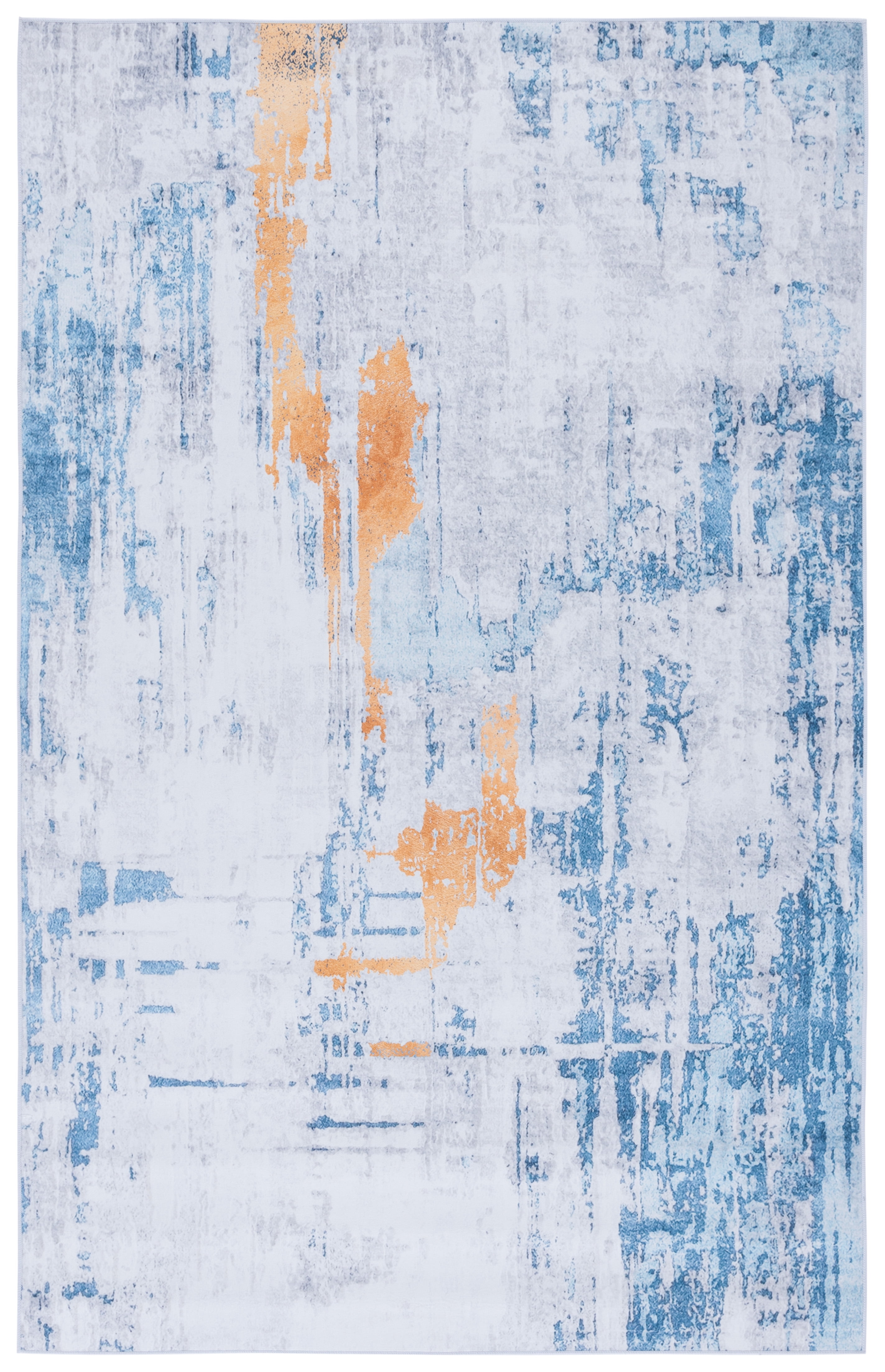 Gray and Blue Abstract Synthetic 4' x 6' Area Rug