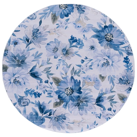 SAFAVIEH Tacoma Paulino Floral Machine Washable Area Rug, Light Blue/Blue, 6' x 6' Round