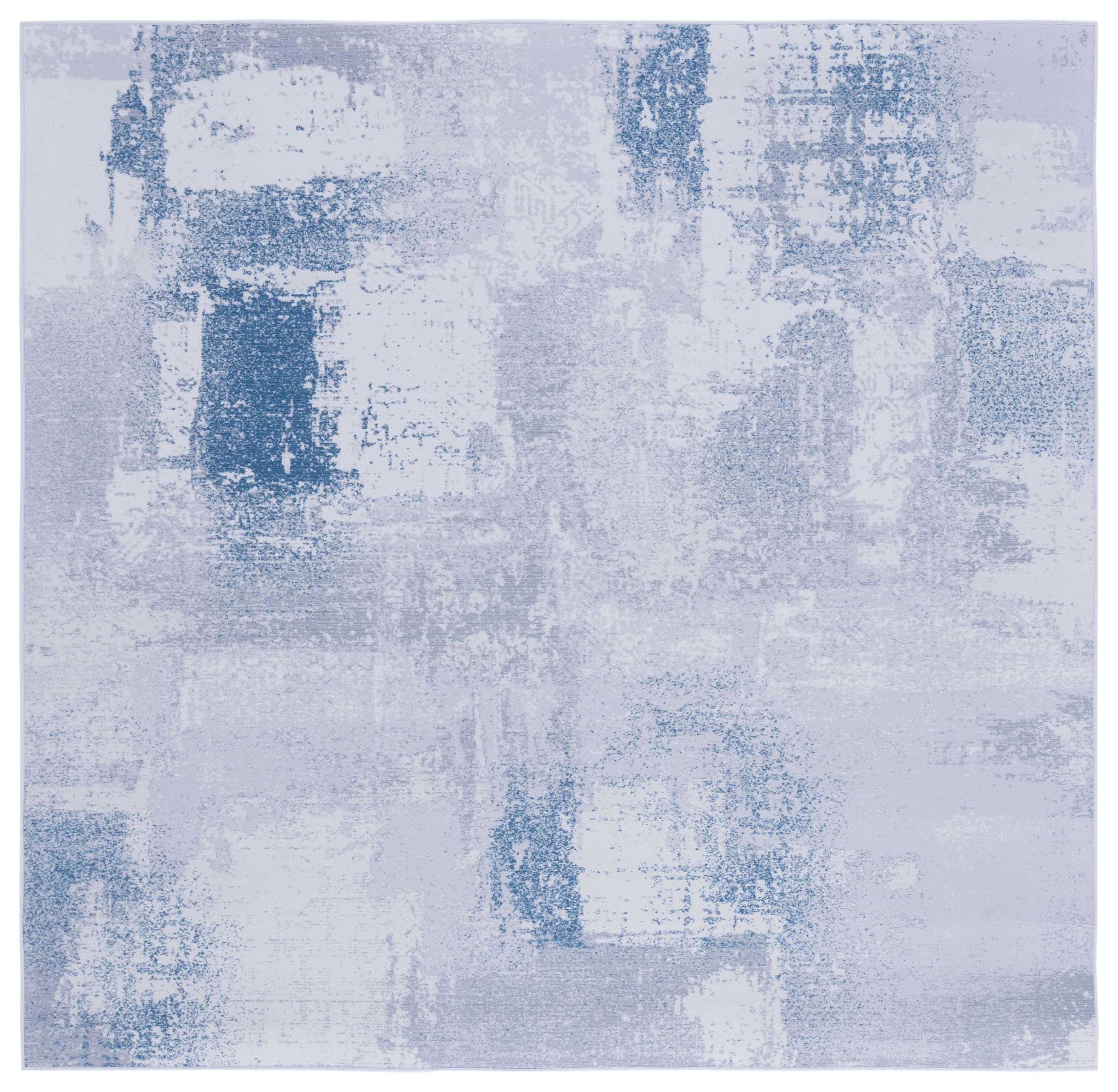 Tacoma 48" Square Blue Abstract Washable Rug
